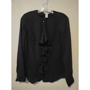 H&M | Black Ruffle Front Long Sleeve Blouse Size 4